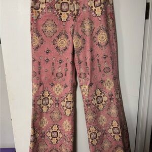 Dear John Micah Novelty Wide Leg Jean Tibetan Tapestry Print sz 26 Bohemian NWOT